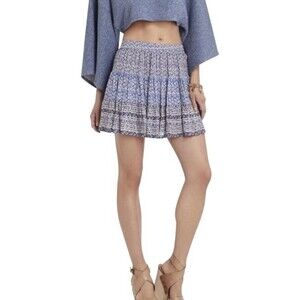 BCBGMAXAZRIA Paula Tiered Short Skirt In Cobalt Blue Beige Combo Size M $158